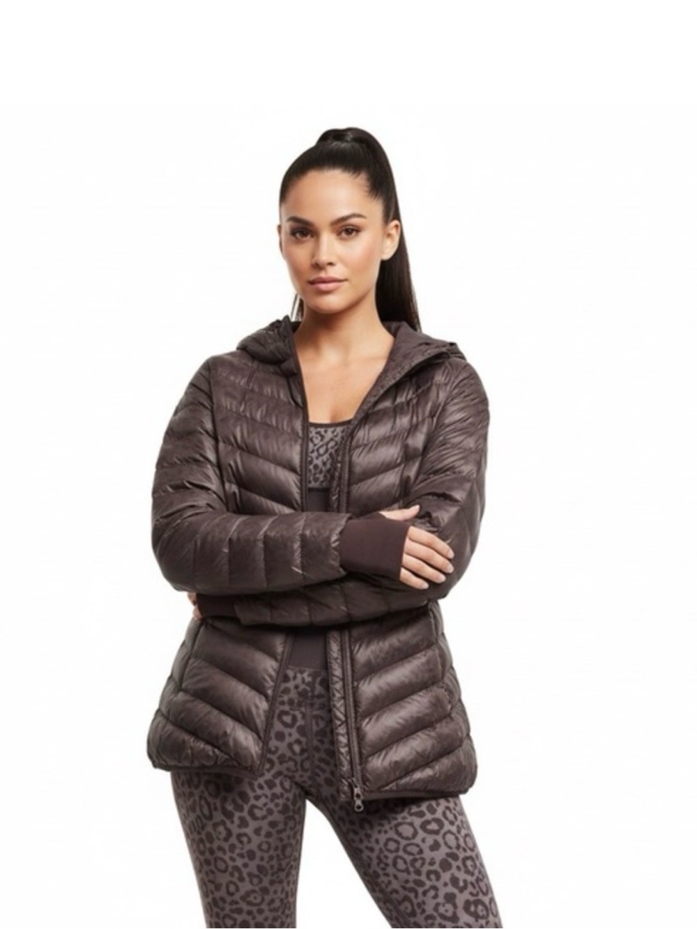 OFFLINE By Aerie Puffer Cheetah Print Packable Insulated Hoodie Jacket Size XS/S